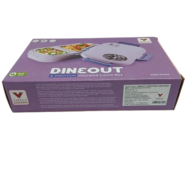 VIRTUE DINEOUT 2 PARTITION STAINLESS STEEL LUNCH BOX - Blue, 25, 7, 14