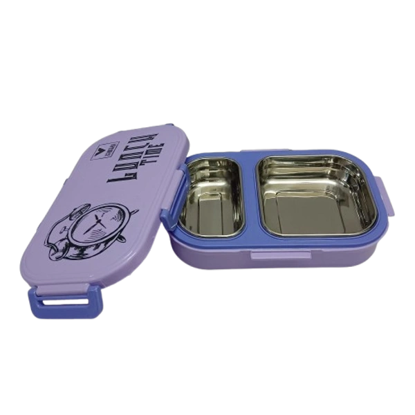 VIRTUE DINEOUT 2 PARTITION STAINLESS STEEL LUNCH BOX - Blue, 25, 7, 14