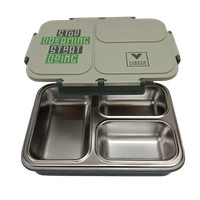 VIRTUE FUN FOOD 3 PARTITION STAINLESS STEEL LUNCH BOX - Celadon, 24, 6, 16
