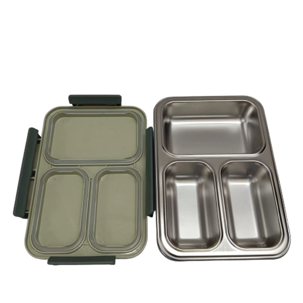 VIRTUE FUN FOOD 3 PARTITION STAINLESS STEEL LUNCH BOX - Celadon, 24, 6, 16