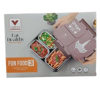 VIRTUE FUN FOOD 3 PARTITION STAINLESS STEEL LUNCH BOX - Celadon, 24, 6, 16
