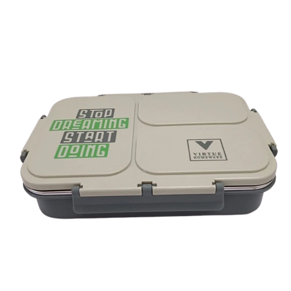 VIRTUE FUN FOOD 3 PARTITION STAINLESS STEEL LUNCH BOX - Celadon, 24, 6, 16