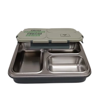 VIRTUE FUN FOOD 3 PARTITION STAINLESS STEEL LUNCH BOX - Celadon, 24, 6, 16