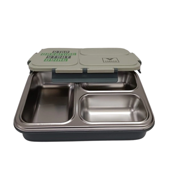 VIRTUE FUN FOOD 3 PARTITION STAINLESS STEEL LUNCH BOX - Celadon, 24, 6, 16