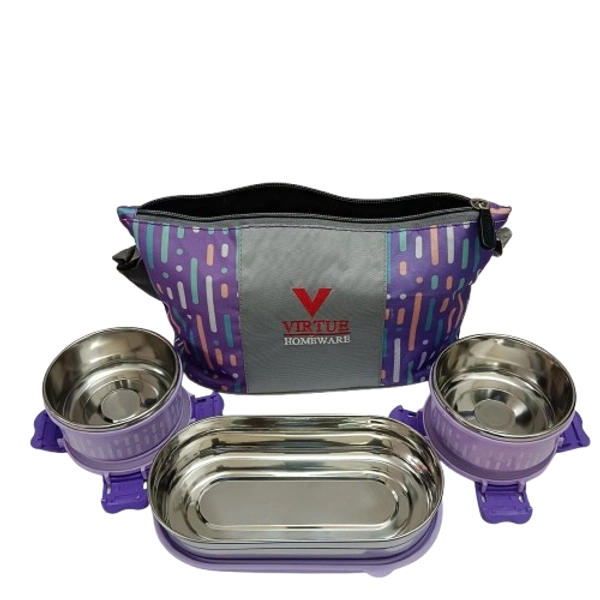 VIRTUE SUPER LIFESTYLE 2+1 STAINLESS STEEL LUNCH BOX 3 CONTAINERS - Kobi, 28, 16, 12
