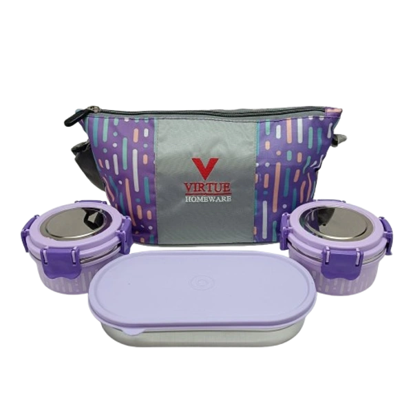 VIRTUE SUPER LIFESTYLE 2+1 STAINLESS STEEL LUNCH BOX 3 CONTAINERS - Kobi, 28, 16, 12