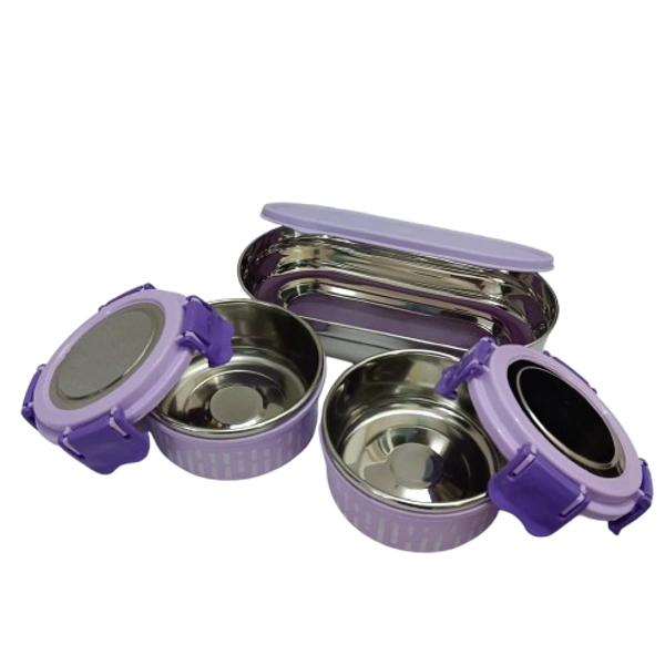 VIRTUE SUPER LIFESTYLE 2+1 STAINLESS STEEL LUNCH BOX 3 CONTAINERS - Kobi, 28, 16, 12