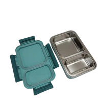 VIRTUE FUN FOOD 2 PARTITION STAINLESS STEEL LUNCH BOX - Pixie Green, 20, 7, 15