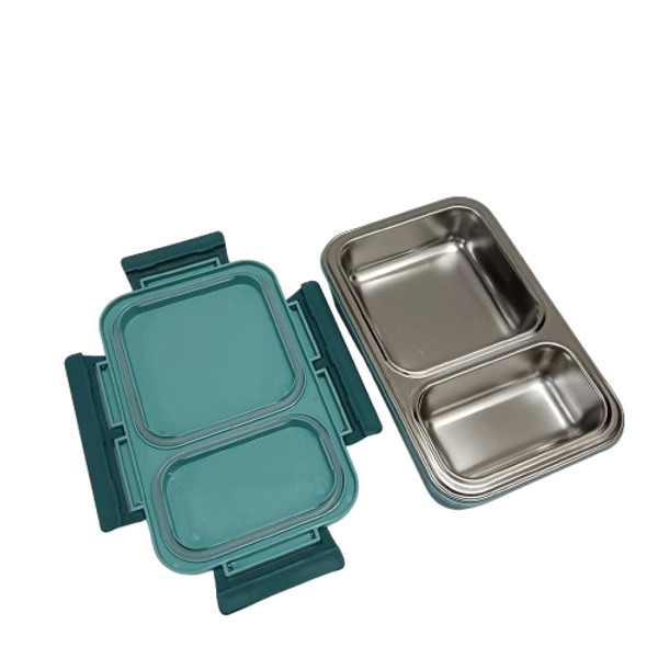 VIRTUE FUN FOOD 2 PARTITION STAINLESS STEEL LUNCH BOX - Pixie Green, 20, 7, 15