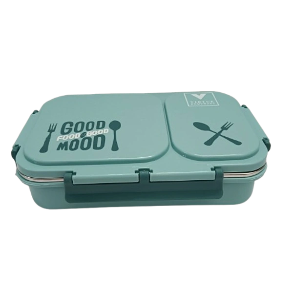 VIRTUE FUN FOOD 2 PARTITION STAINLESS STEEL LUNCH BOX - Pixie Green, 20, 7, 15