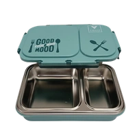 VIRTUE FUN FOOD 2 PARTITION STAINLESS STEEL LUNCH BOX - Pixie Green, 20, 7, 15