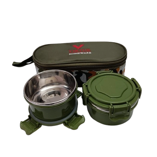 VIRTUE SUPER PRIME 2 PC STAINLESS STEEL LUNCH BOX - Hippie Green, 22, 7, 14