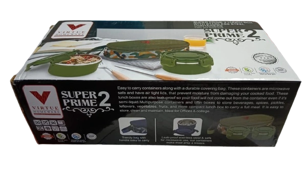 VIRTUE SUPER PRIME 2 PC STAINLESS STEEL LUNCH BOX - Hippie Green, 22, 7, 14