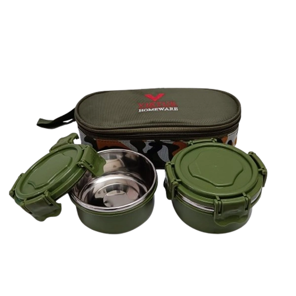 VIRTUE SUPER PRIME 2 PC STAINLESS STEEL LUNCH BOX - Hippie Green, 22, 7, 14