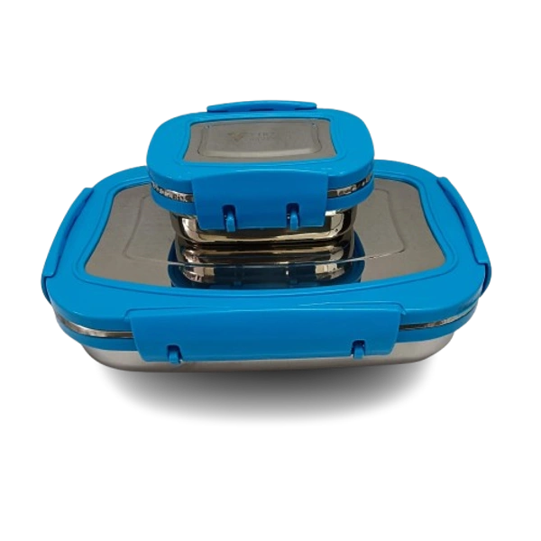 VIRTUE SUPREME JUMBO 2 PCS STAINLESS STEEL LUNCH BOX - Blue, 21, 7, 14