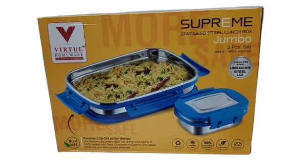 VIRTUE SUPREME JUMBO 2 PCS STAINLESS STEEL LUNCH BOX - Blue, 21, 7, 14