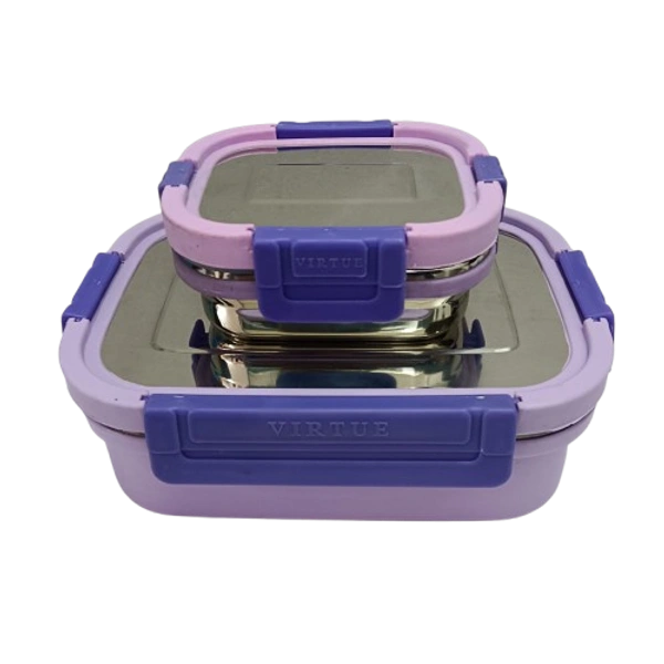 VIRTUE BITE BUDDY SMALL 2Pcs STAINLESS STEEL LUNCH BOX - Cavern Pink, 20, 7, 14