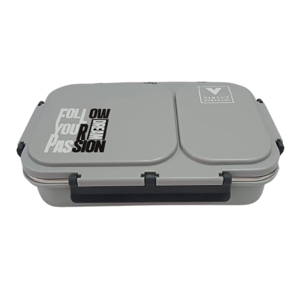 VIRTUE FUN FOOD 2 PARTITION STAINLESS STEEL LUNCH BOX - Gray, 20, 7, 15