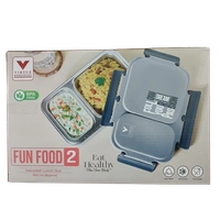 VIRTUE FUN FOOD 2 PARTITION STAINLESS STEEL LUNCH BOX - Gray, 20, 7, 15