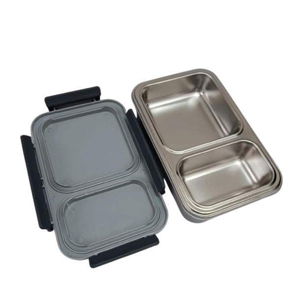 VIRTUE FUN FOOD 2 PARTITION STAINLESS STEEL LUNCH BOX - Gray, 20, 7, 15