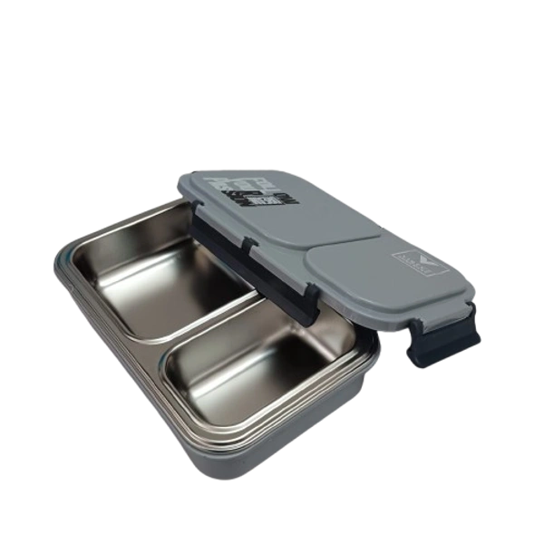VIRTUE FUN FOOD 2 PARTITION STAINLESS STEEL LUNCH BOX - Gray, 20, 7, 15