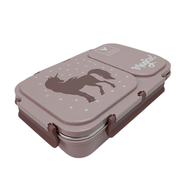 VIRTUE FUN FOOD 2 PARTITION STAINLESS STEEL LUNCH BOX - Solid Pink, 20, 7, 15