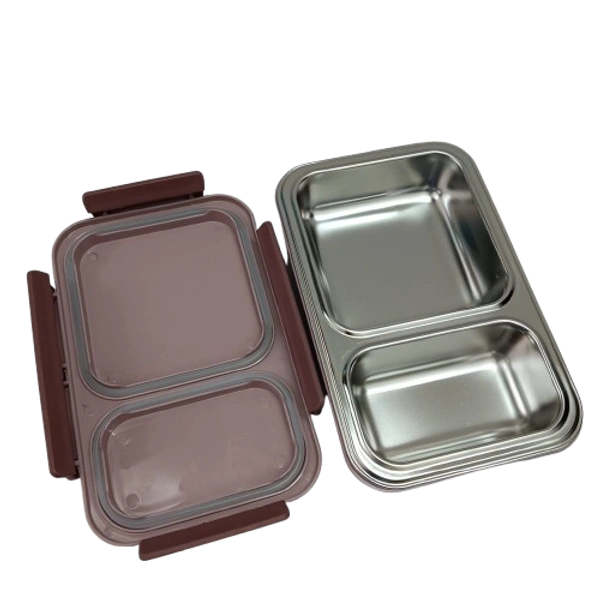 VIRTUE FUN FOOD 2 PARTITION STAINLESS STEEL LUNCH BOX - Solid Pink, 20, 7, 15