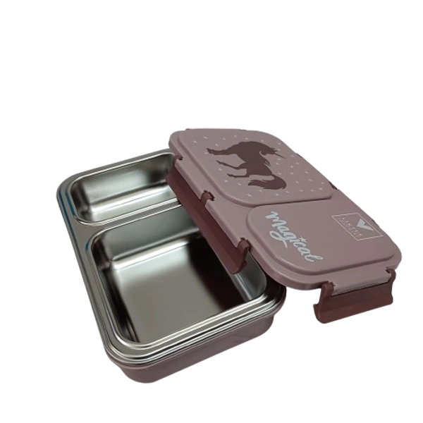 VIRTUE FUN FOOD 2 PARTITION STAINLESS STEEL LUNCH BOX - Solid Pink, 20, 7, 15