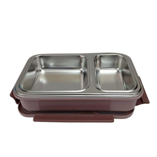 VIRTUE FUN FOOD 2 PARTITION STAINLESS STEEL LUNCH BOX - Solid Pink, 20, 7, 15