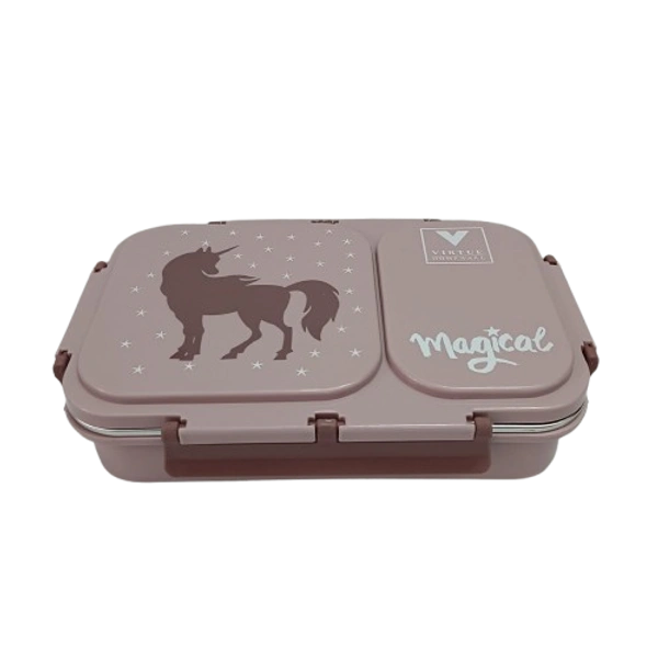VIRTUE FUN FOOD 2 PARTITION STAINLESS STEEL LUNCH BOX - Solid Pink, 20, 7, 15