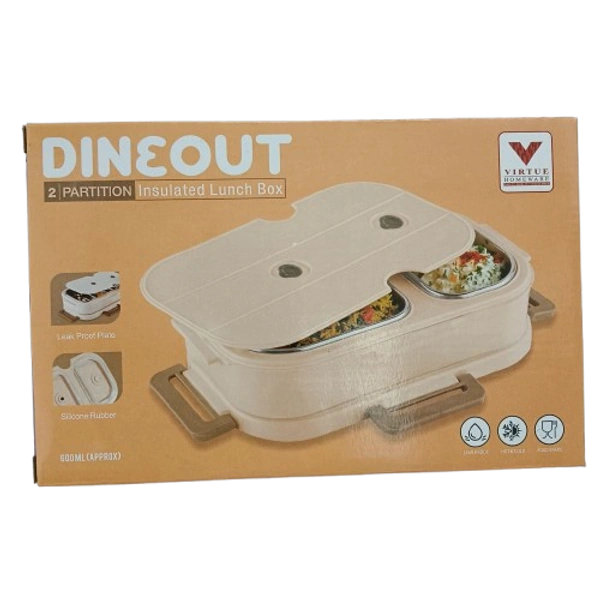 VIRTUE DINEOUT 2 PARTITION STAINLESS STEEL LUNCH BOX - Blizzard Blue, 25, 7, 14