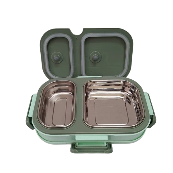 VIRTUE DINEOUT 2 PARTITION STAINLESS STEEL LUNCH BOX - Blizzard Blue, 25, 7, 14