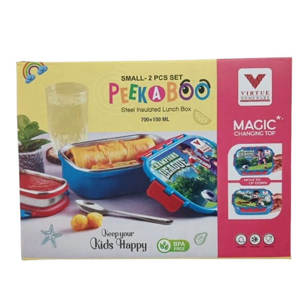 VIRTUE PEEK-A-BOO 2 PCS SET STAINLESS STEEL LUNCH BOX (QUEEN) - Royal Blue, 18, 10, 15