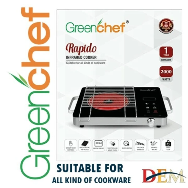 GREENCHEF RAPIDO INDUCTION COOKTOP 2000W (BLACK, TOUCH BUTTON) - Black, 46, 11.5, 38