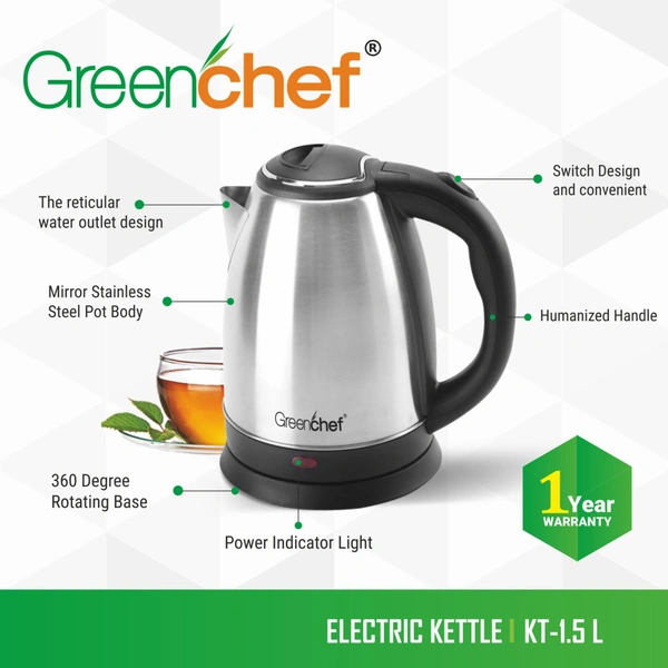 GREENCHEF SS ELECTRIC KETTLE SWIFT 1.5L - Gray