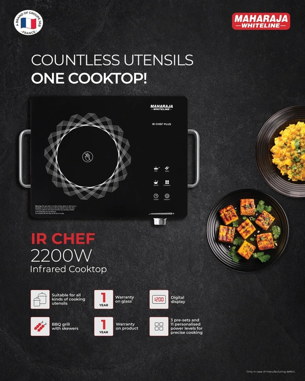 MAHARAJA WHITELINE INFRARED COOKTOP IR CHEF PLUS 2200-WATT INDUCTION - Black, 43, 10, 35