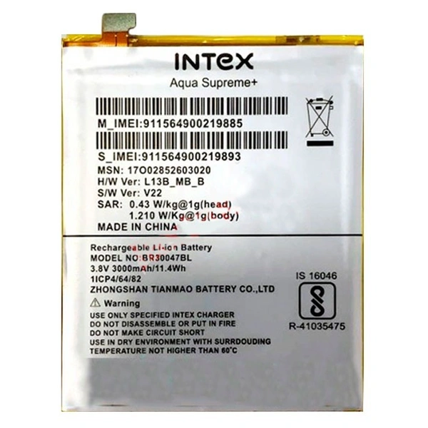 Intex For Intex Aqua Supreme Plus Mobile BR30047BL Battery 3000 mAh 