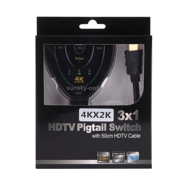 iSparehub 3 Port into 1 HDMI Input 4K x 2K HDTV Smart TV Pigtail Switch Adapter HDMI Splitter Adaptor Cable Module