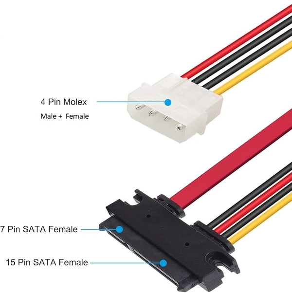 iSparehub 22 Pin 7+15 SATA Cable Male to Female Serial ATA SATA Data 4 Pin Molex Male Female Power Combo Extension