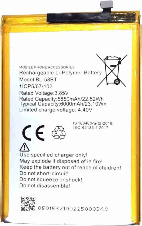 Tecno For Tecno Pouvoir 4 Pro  BL-58BT Battery Replacement Battery 