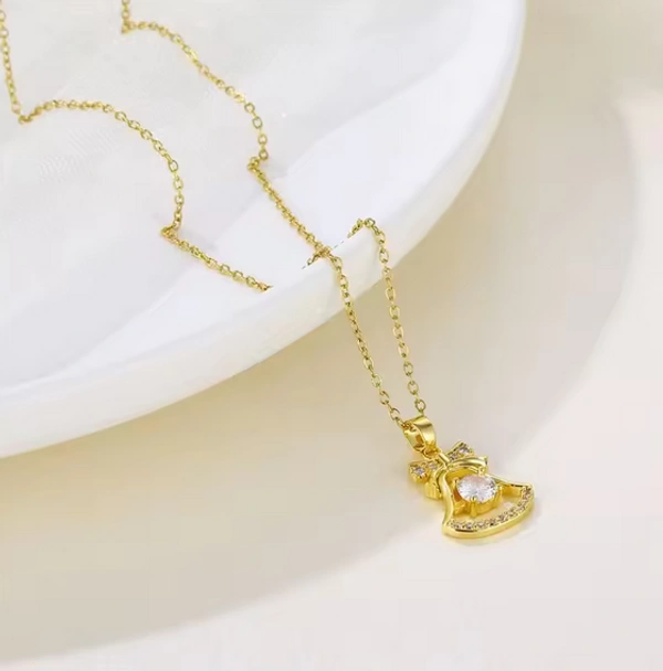Christmas bell and diamond pendant DIY logo Stainless steel necklace for woman - Free Size