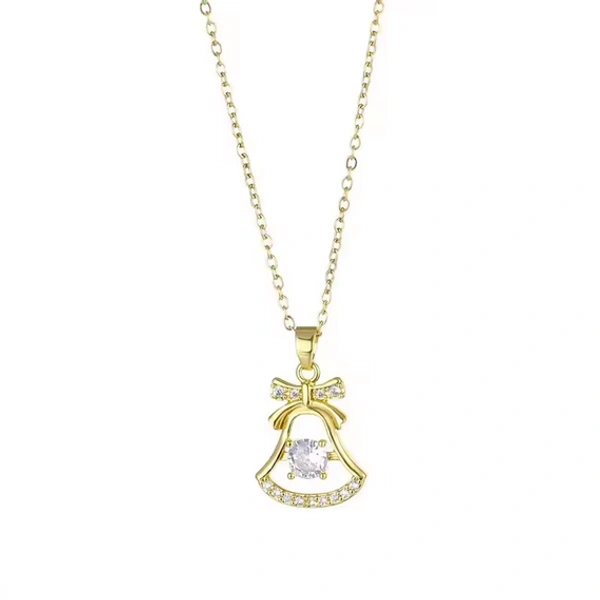 Christmas bell and diamond pendant DIY logo Stainless steel necklace for woman - Free Size