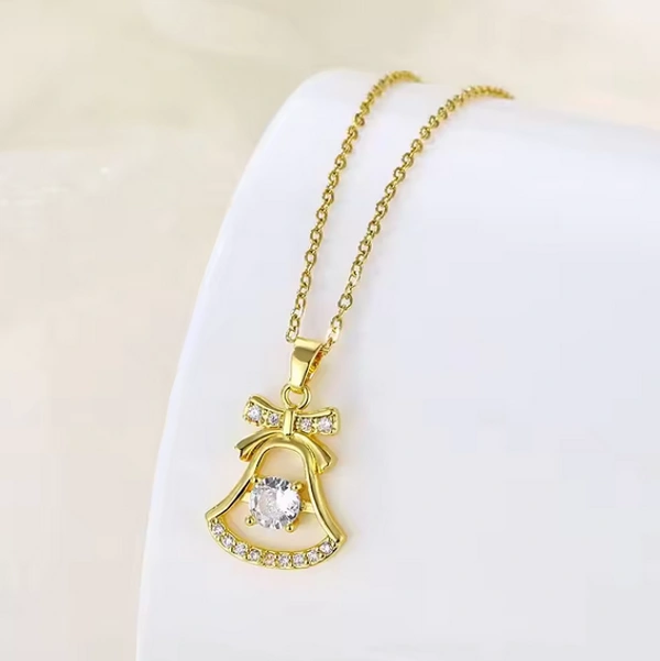 Christmas bell and diamond pendant DIY logo Stainless steel necklace for woman - Free Size