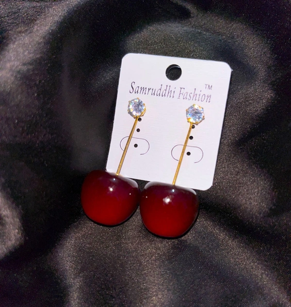 Red Chery Earrings Stone Fine Jewelry Drop Earrings - Free Size