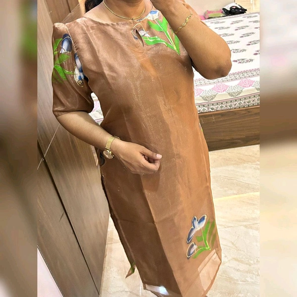 "BeauTea" Tea Brown Organza Kurta - With Lining - XL