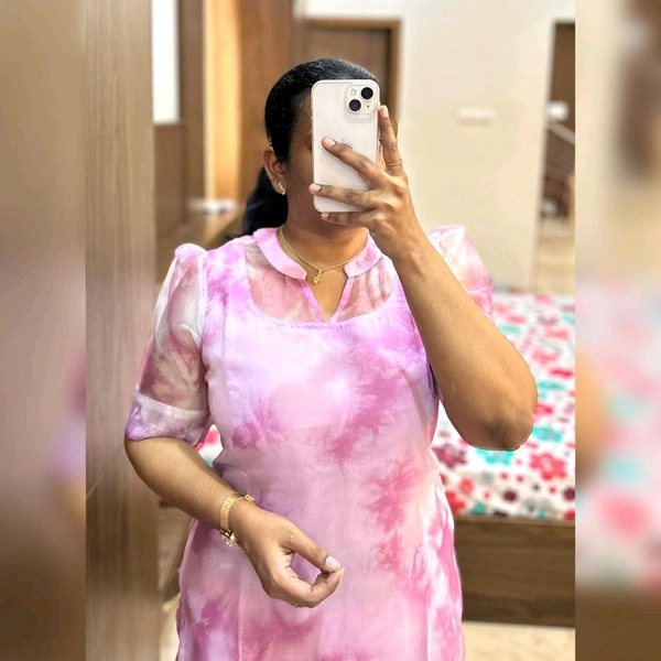 “Elite” Pink Organza Kurti - Lining - XL