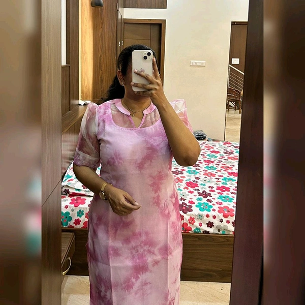 “Elite” Pink Organza Kurti - Lining - XL