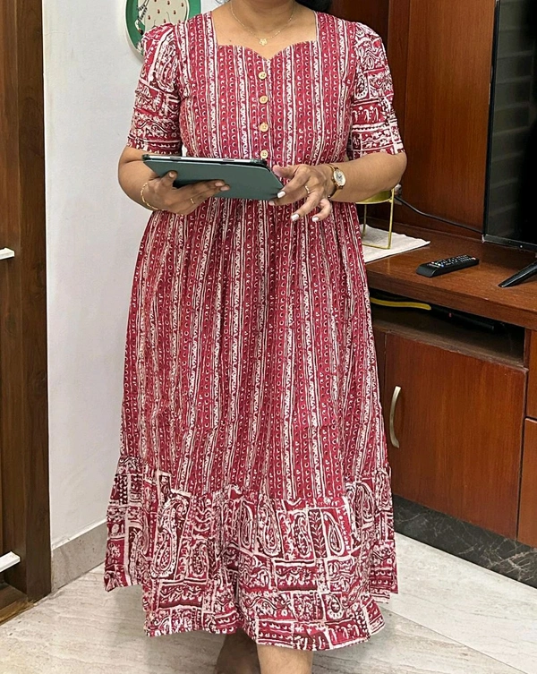 M02 -  Kadhambari Pure Cotton Dress ( With Lining) Openable Buttons  - XXL