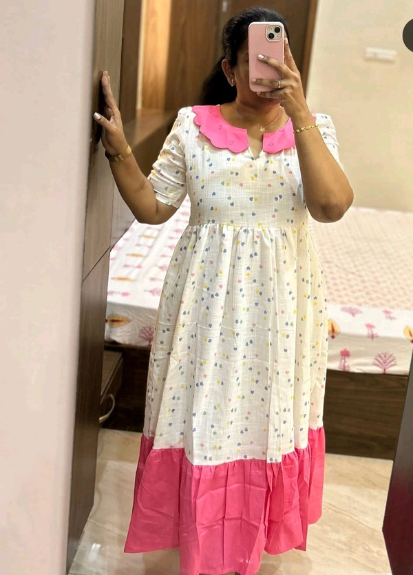 White Heart Cotton Dress (Lining) - L