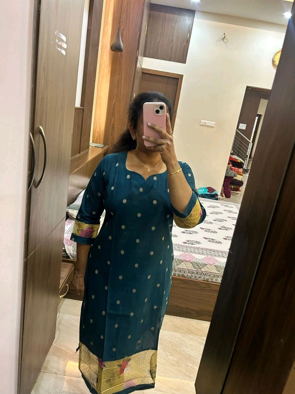 Peacock Blue Dot Butta Kurta - XXL